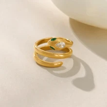 VKHK 1 pieza Anillo multicapa en forma de serpiente con decoración de circonia cúbica, bañado en oro de 18K, adecuado para uso diario y fiestas de mujeres, gran regalo