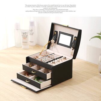1pc Leather 3-Layer Double Drawer Jewelry Box With Lock, Travel Organizer Case For Rings, Earrings, Bracelets, Watches, Display Box Summer Storage Organizer Gift