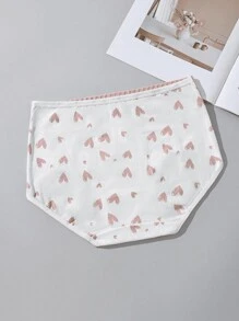4pcs/Pack Women's Soft & Comfortable Heart Print Plus Size High Waist Briefs