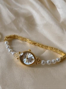 1 pieza Reloj de mujer vintage con escala de gradiente, esfera de cuarzo, adecuado para uso diario - Dorado - Ver 4