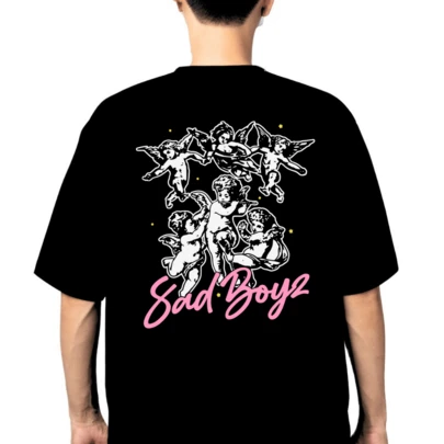Playera Cuello Redondo 100% Algodón Peinado Angeles del Amor Sad Boyz De Junior H Ideal Para Todo Tipo De Usos, Fiestas, Eventos, Casual, Regalos