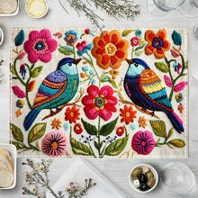 4 Stücke/6 Stücke mexikanische Tischsets ohne Stickerei Muster mit Vögeln und Blumen, modernes bedrucktes Tischset, für Esszimmertisch, Küche, Party, Innenbereich, Feiertage, Abendessen und Heimdekoration (Tischsets) 12x18 Inch