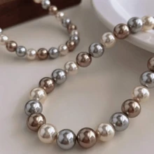 1pc Elegant Cultured Pearl Necklace - Mixed Candy Colors, Luxury Ladies Choker, Suitable For Daily Wear And Gift (Pearl Color/Position Random) - Multicolor - View 1