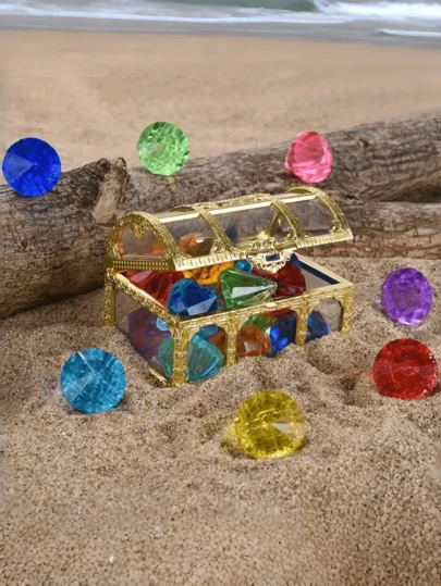 6/1015pcs Diving Gem Pool Toys Diamond Gem With Treasure Pirate Chest Box Summer Underwater Acrylic Gemstones Set For Easter Swimming Pool Party Favors For Birthday Swimming Pool Party Favors