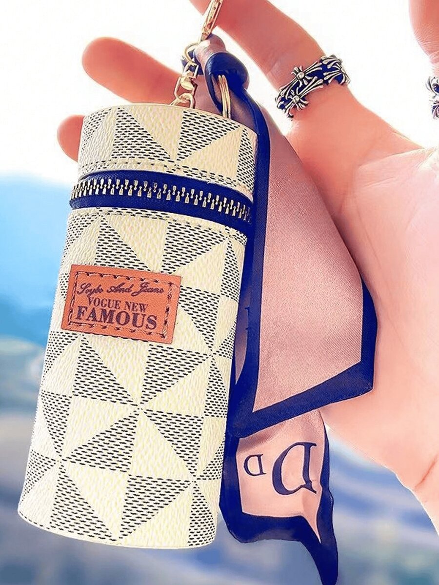 Modische mini vintage bedruckte Geldbörse mit Schal Akzent - tragbarer reißverschlusshalter für lippenstifte, stilvolles taschenzubehör | PU-Material, wasserdicht & langanhaltend, multi-color geschenk für mädchen