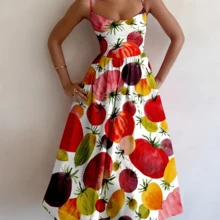 UREREM Abito canottiera casual ed elegante da donna, con stampa, in tessuto intrecciato da 110g - Multicolore - Visualizzare 2