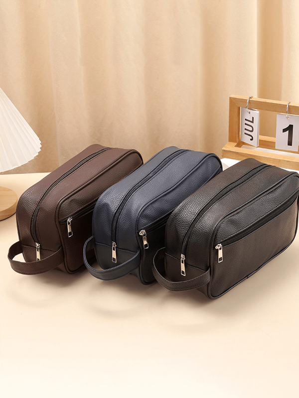 Men Waterproof Travel Toiletries Storage Bag PVC Lychee Pattern Cosmetic Bag Portable Makeup Organizer Male Zipper Handbags Men's Gifts Father Day Gift Holiday Essentials Bags For Holiday Pouch Wristlet Wallet