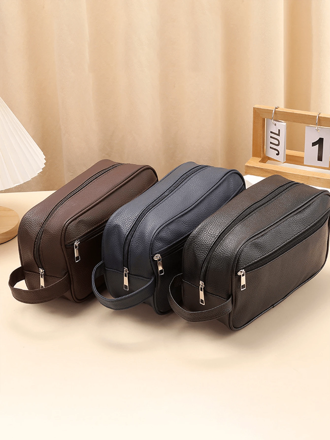 Bolsa impermeable de viaje para artículos de aseo de hombres, con diseño de patrón de lichi de PVC, bolsa de cosméticos portátil organizadora de maquillaje, bolsos con cremallera para hombres