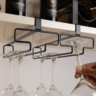 1pc Metal Wine Glass Holder, No-Drill Cabinet Hanging Storage Organizer, Modern Home Bar Suspended Rack