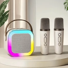 Karaoke Speaker With Microphone Set, Small Speaker, Home Karaoke Machine, In Pink, Blue, And White Colors, Comes With 2 Microphones, Portable Handheld Karaoke Microphone Speaker