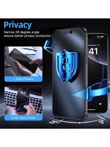 3pcs Matte Anti-Peeping Tempered Glass Screen Protector With Install Kit Auto-Alignment Kit Compatible With IPhone 16 Pro Max/16 Pro/16 Plus/16e/16/15 Pro Max/14 Pro Max/13/12/11 Series, Matte Privacy Glass Smartphone With Auto Dust-Elimination Kit, Full Coverage - 3PCS - View 3