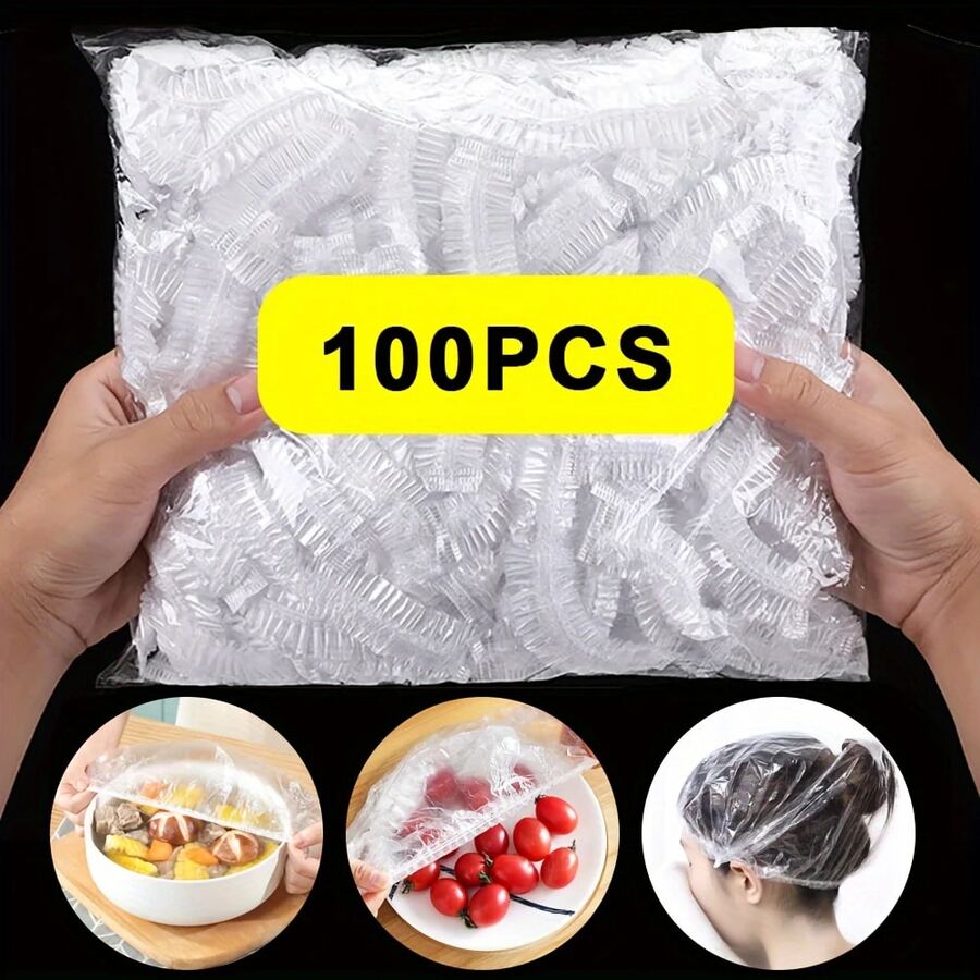 SOKANY 100個PE材質一次性食物蓋，堅固、高彈性且密封性佳，適合在冰箱中保存剩菜和水果新鮮，適用於各種盤子，防塵、防蟲、耐腐蝕，廚房收納必備