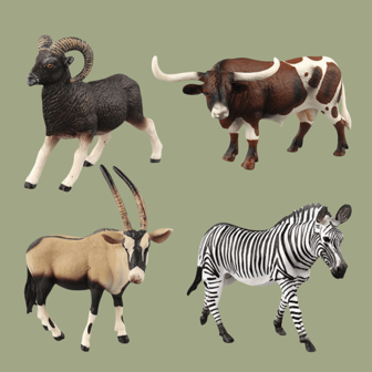 Figuras de modelos realistas del mundo animal - Tigre, Smilodon, Mamut lanudo, Pastor alemán, Lobo gris, Oso pardo, Toro, León, Babuino, Pangolín, Mamut lanudo, Anoa, Cebra, Argali, Rottweiler - Colección de exhibición de escritorio