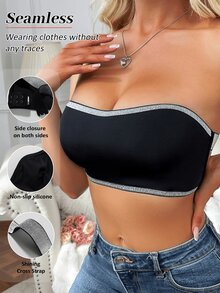 2 PCS Strapless Back Cross-Buckle Chest Spread, Silicone Anti-Slip Design, Basic And Upgrade Matching, Detachable Chest Pad, Elegant, Suitable For Off-The-Shoulder Dress - Multicolor - View 7