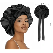 1PC Luxurious Satin Silky Bonnet With Adjustable Tie - Lightweight Hair Protection Cap For All-Night Comfort, Hair Care, And Shower Luxurious Satin & Silk Bonnet For Sleeping - Adjustable Comfort Fit With Tie Band - Unisex Night Hair Protection For Men & Women