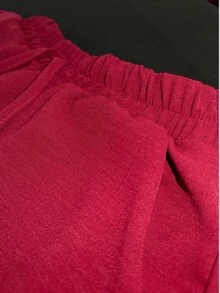 MHG  Conjunto de 2 piezas de cubierta de playa con camisa de manga corta y botones oversize y pantalones cortos de unicolor para vacaciones en la playa, verano casual y fresca primavera - Tinto - Ver 3