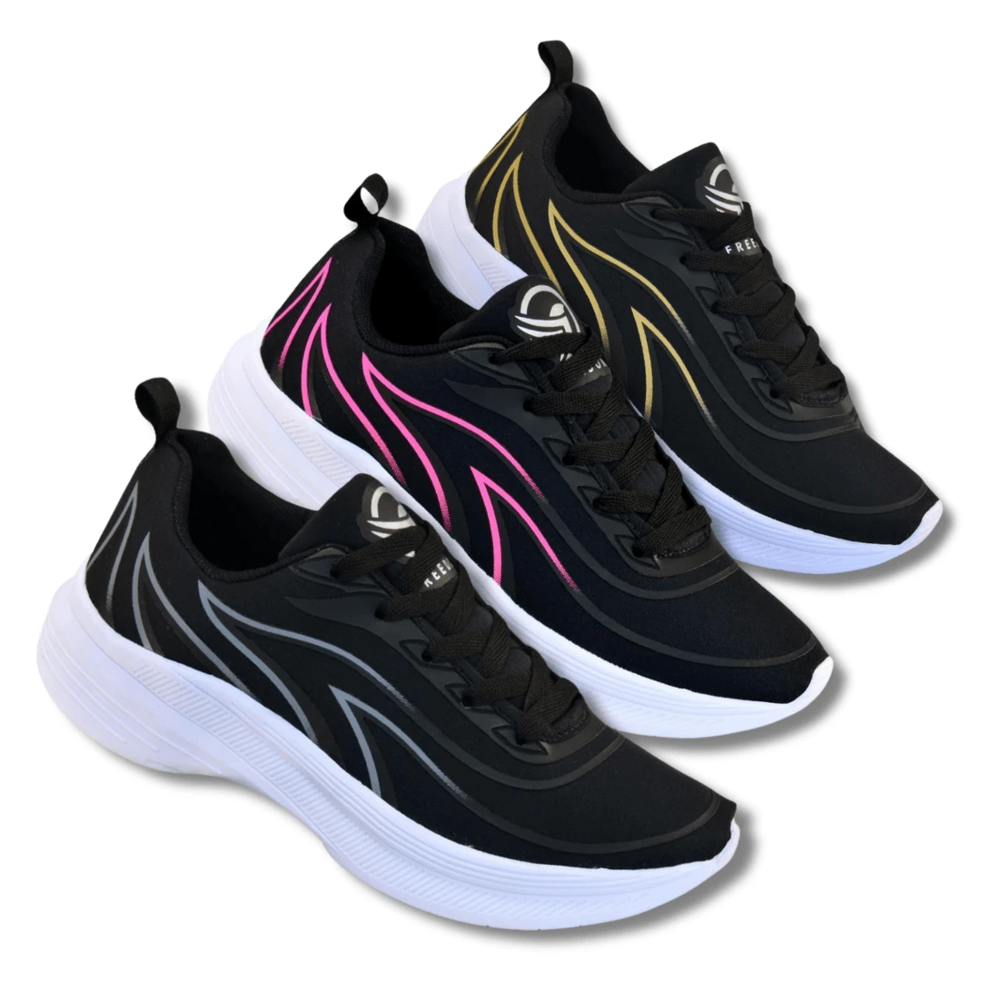 Tenis Fitness Moda 2025 para Academia: Tênis Macio, Leve e Confortável Esportivo/Casual Querido no Momento - Preto/Cinza - Visão 1
