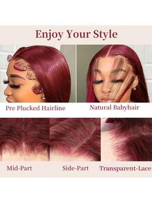 99J Burgundy 16-34 Inch Lace Front Wigs Human Hair 180% Density 13X4 / 13x6 Lace Front Human Hair Wigs For Women Wine Red Colored Brazilian Virgin - Burgundy - View 4