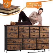 EnHomee 16 Fabric Dresser Long Drawers TV Stands With Power Outlet & USB And Wood Top For Bedroom, Living Room, Media TV Console Table With Storage, White Dresser