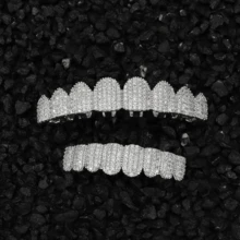 THATBOY 2pcs/ Set Hip Hop Cubic Synthetic Zirconia Teeth Grills Punk Tooth Caps Cosplay Rapper Jewelry Glittering Hip Hop Cubic Synthetic Zirconia Teeth Grills - Top & Bottom Set For Rappers And Cosplayers - Premium Punk Tooth Caps, Instantly Transform Your Smile - Multicolor - View 6