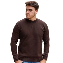 Men's Knitted Sweater Thick Mesh Cold Weather Blouse Round Neck High Quality - 鏽棕色 - 查看 1