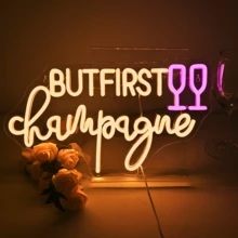 1er-Packung Neonschild warmweiß "BUT FIRST Champagner" personalisierte Beleuchtung dekorative Lampe USB-Anschluss Wandbehang neuartiges Neonlicht geeignet für Bars, Partys, Junggesellinnenabschiede, Schulanfang, Wohnzimmer, Geburtstagsgeschenke - warmweißes Licht - Übersicht 1