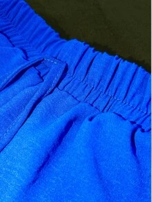 MHG  Conjunto de 2 piezas de cubierta de playa con camisa de manga corta y botones oversize y pantalones cortos de unicolor para vacaciones en la playa, verano casual y fresca primavera - Azul - Ver 3