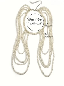 1 pieza Elegante y lujosa cadena de Body con borla de perlas falsas, collar multicapa, adecuado para ocasiones diarias y de fiesta, regalo de San Valentín/Navidad, accesorio perfecto para vacaciones en Maldivas, para todo el año