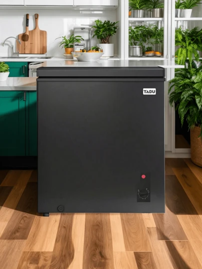 TABU 3.5 Cu Ft Chest Freezer With Removable Storage Basket, Black Top Open Door Freezer With 7 Level Adjustable Temperature