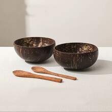 1 pieza Cuenco de cáscara de coco, recipiente decorativo para dulces, ensaladas - Cuenco natural de cáscara de coco, contenedor para dulces, frutos secos, útiles escolares, de vuelta a clases - Marrón - Ver 5