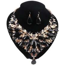 1 Set Elegant Crystal & Rhinestone Water Drop Necklace Earrings Jewelry Set, Suitable For Women Wedding Party Holiday Celebration, Birthday & Valentine's Day Gift,Mom,Mother,Mother's Day,Gift