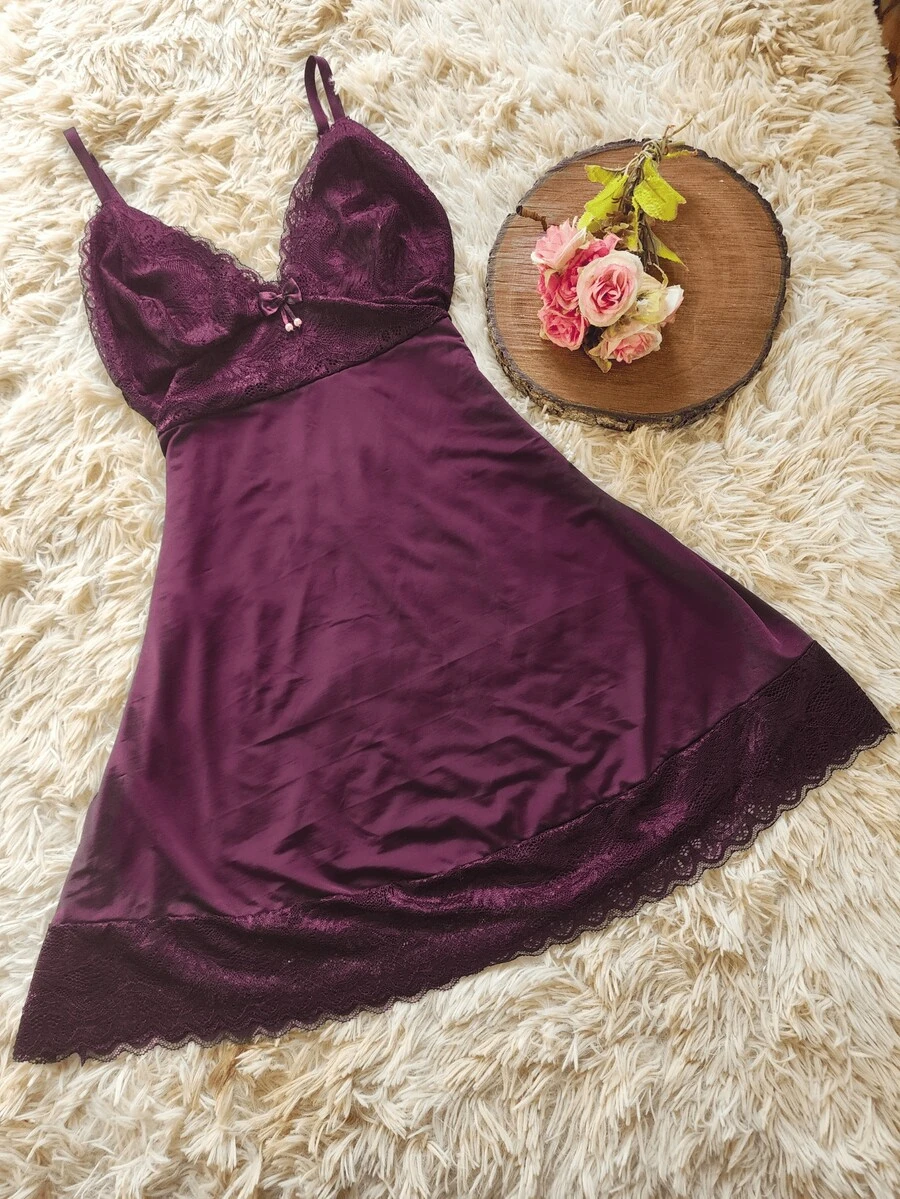 Nightgown Without Pads Lingerie Sleepwear Luxury Lingerie Pajamas - 紫色 - 查看 1