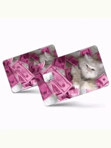 1pc/4pcs Elegant Pink Kitten Card Stickers, PVC Scratch-Resistant Durable Bank Card Skin Cover, Suitable For Credit/Debit Cards, Metro Cards, Student ID Cards, Personal Privacy Protection, Cool Decor And Gift,Back To School,School Supplies - Multicolor - View 4