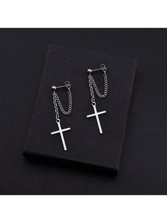 Pendientes de aro con cruz oscura y remaches para salir, pendientes de moda unisex