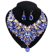 1 Set Elegant Crystal & Rhinestone Water Drop Necklace Earrings Jewelry Set, Suitable For Women Wedding Party Holiday Celebration, Birthday & Valentine's Day Gift,Mom,Mother,Mother's Day,Gift