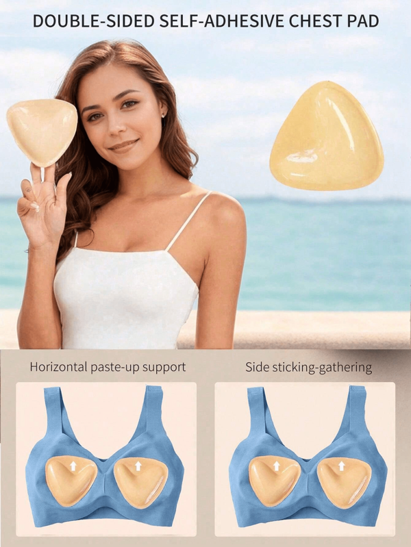 Almohadillas autoadhesivas para sujetador de traje de baño, realce de escote en forma de "V" grande, pastillas de silicona respirables con doble cara adhesiva para pechos pequeños