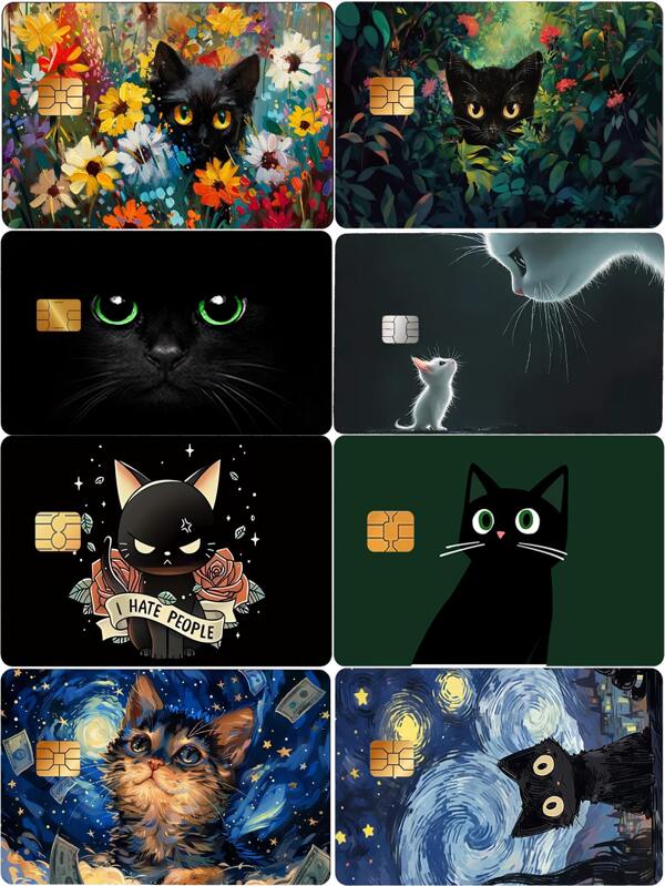 1 Stück süße schwarze Katze Cartoon kreative Karten Aufkleber, PVC frische Blumenmuster Kreditkarten Aufkleber, Bank Karten Aufkleber, kreative Mini-Karten Skin Aufkleber, künstlerischer dekorativer Aufkleber, Schulstart, Schulmaterial