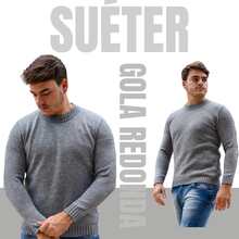 Men's Knitted Sweater Thick Mesh Cold Weather Blouse Round Neck High Quality - 淺灰色 - 查看 2