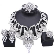 Vintage Luxury Artificial Crystal & Pearl Statement Necklace, Earrings, Bracelet, And Ring Set, 18K Gold Plated Synthetic August Birthstone Jewelry Set For Women, Perfect For Wedding And Party Occasions - Valentine's Day Gift-Compatible