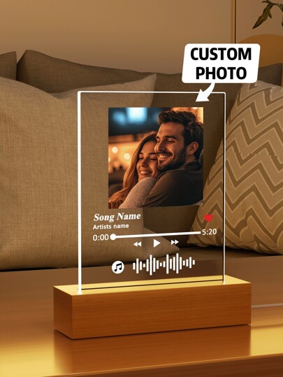 1pc Custom Couple Collage Photo Led Night Light, Personalized Acrylic Night Light With Photo & Text, Custom Photo Lamp, Personalized Photo Collage LED Light, Couple Picture Frame, Personalized Photo Collage Gift For Mother's Day, For Birthdays, For Children's Day, For Graduation, For Weddings, For Housewarming Bedroom, Office, Tea Room, Home, Bathroom
