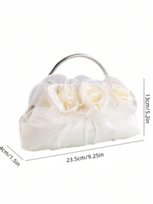 Satin Rose Flower Bridal Clutch Handbag Evening Bag Elegant Purse For Bridesmaid Wedding Party Formal White Handle Bag Dress Banquet Bag Good Gift For Women - Multicolor - View 6