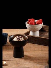 Japanese Style High-Footed Ceramic Ice Cream Cup - Retro Yogurt And Dessert Bowl, High-Footed Bowl, Creative Baking Cake Bowl, Simple And Elegant, Multi-Functional Use, Suitable For Restaurants, Banquet Halls, Cafes, Home Kitchen Decorations, Dishwasher Safe, Suitable For Cake Desserts, Fruits, Snacks, Pudding, Soup, Ice Cream, A Variety Of Specifications Are Available