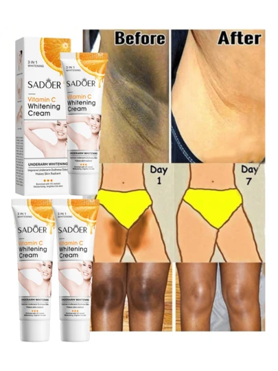 3pcs Vitamin C Skin Whitening Cream,Skin Bleaching Cream,Dark Spot Remover For Face,Skin Lightening Cream For Intimate Areas,Neck,Armpit,Elbow, Inner Thigh And Knees,Improve Underarm Dullness Odor