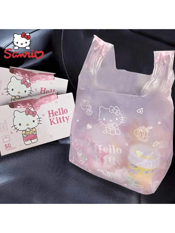 Sanrio 10PCS/50PCS Sanrio Official Licence Cute Y2k Printed Kitty Garbage Bag Portable Tank Top Design - Perfect For Desktop, Travel, And Outdoor Neat Car Garbage Bag