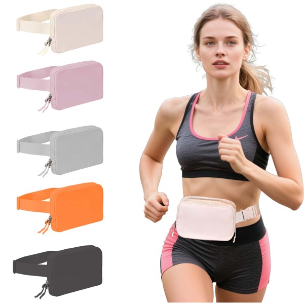 Sports Belt Bag, Double Zip Fanny Pack ,Small Belt Bag For Women And Men, Crossbody Waist Packs , Women's Fanny Pack With Adjustable Strap,Two Way Zipper Fanny Pack For Workout/Running/Yoga/Shopping/Hiking