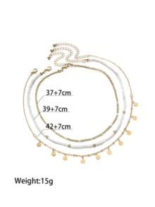 3pcs Handmade Bohemian Style Beaded & Sequin Necklaces - Gold - View 5