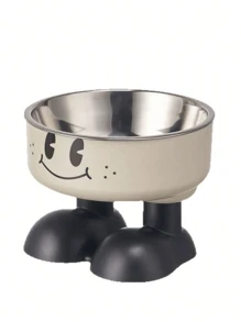 1pc Elevated Pet Feeding Bowl, Cartoon Design, Plastic, Anti-Spill & Neck Protection, For Cats And Dogs