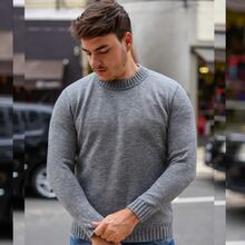 Men's Knitted Sweater Thick Mesh Cold Weather Blouse Round Neck High Quality - 淺灰色 - 查看 6