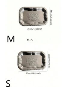 1 件不锈钢多用途矩形托盘、压花金属水果碗、不锈钢装饰托盘、珠宝和化妆品收纳盒、浴室收纳架、储物托盘
