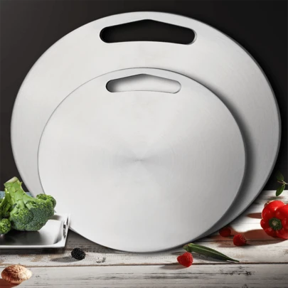 1pc Stainless Steel Cutting Board, Outdoor & Kitchen Pizza, Round Dual-Sided Chopping Board For Meat, Fruits And Vegetables, Dishwasher Friendly